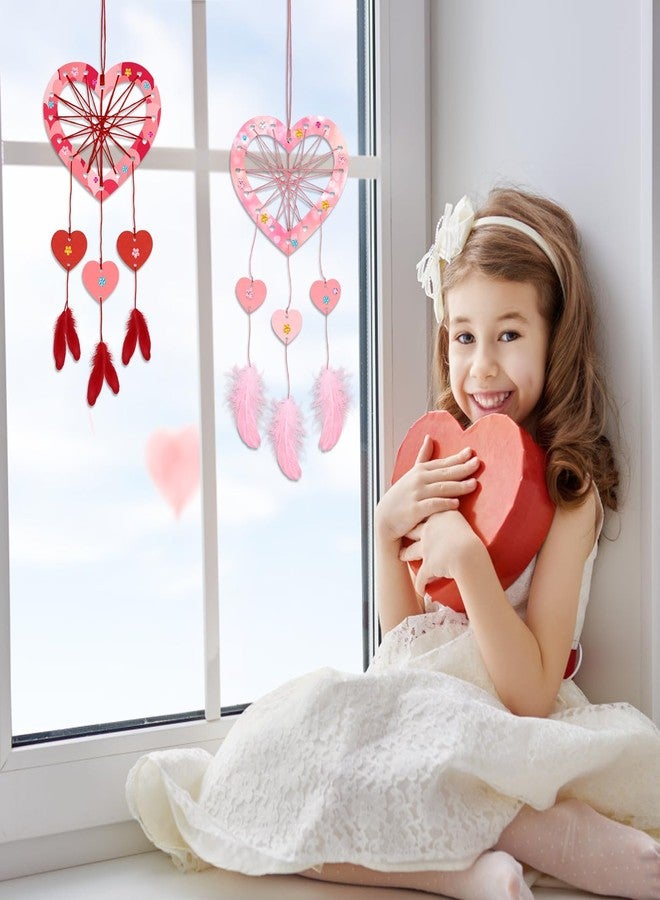 Fennoral مجموعة فينورال لصنع صائد الأحلام على شكل قلب (٦ قطع) للأطفال، اصنع بنفسك صائد أحلام على شكل قلب، فن خشبي وحرف يدوية لعيد الأم، مشروع فني، زينة عيد الحب - Image 4